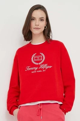 Tommy Hilfiger bluza bawełniana damska kolor czerwony z aplikacją WW0WW41758