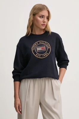 Tommy Hilfiger bluza bawełniana damska kolor granatowy z aplikacją WW0WW42891