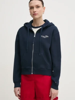 Tommy Hilfiger bluza bawełniana damska kolor granatowy z kapturem gładka WW0WW44632