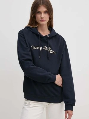 Tommy Hilfiger bluza bawełniana damska kolor granatowy z kapturem z aplikacją WW0WW42612