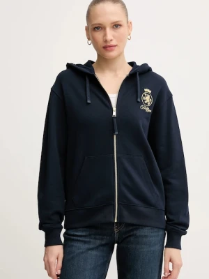 Tommy Hilfiger bluza bawełniana damska kolor granatowy z kapturem z aplikacją WW0WW46126