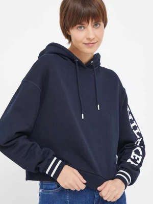 Tommy Hilfiger bluza bawełniana damska kolor granatowy z kapturem z nadrukiem