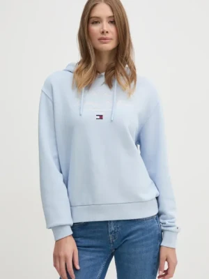 Tommy Hilfiger bluza bawełniana damska kolor niebieski z kapturem z aplikacją WW0WW43842