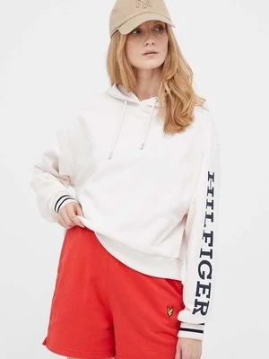 Tommy Hilfiger bluza bawełniana damska kolor różowy z kapturem z nadrukiem