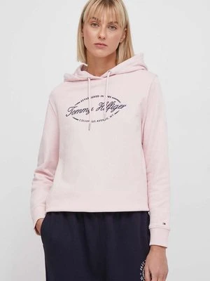 Tommy Hilfiger bluza bawełniana damska kolor różowy z kapturem z nadrukiem WW0WW41037