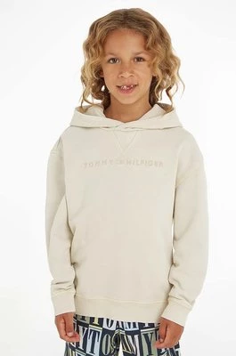 Tommy Hilfiger bluza bawełniana dziecięca kolor beżowy z kapturem z aplikacją
