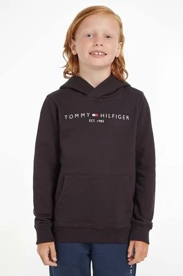 Tommy Hilfiger bluza bawełniana dziecięca kolor czarny z kapturem z aplikacją KS0KS00213