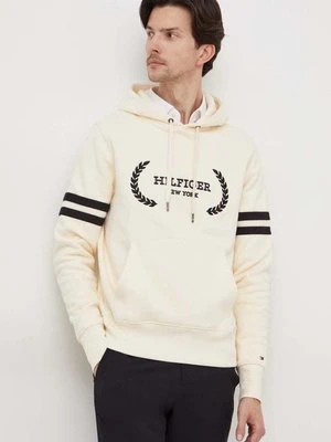 Tommy Hilfiger bluza bawełniana męska kolor beżowy z kapturem z aplikacją MW0MW33648