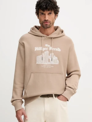Tommy Hilfiger bluza bawełniana męska kolor beżowy z kapturem z aplikacją MW0MW40066