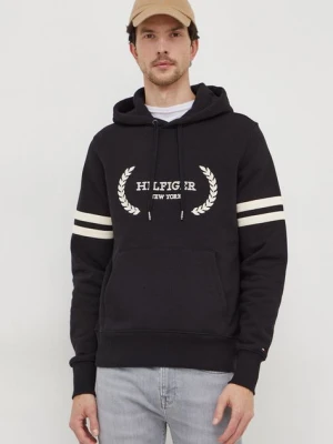 Tommy Hilfiger bluza bawełniana męska kolor czarny z kapturem z aplikacją MW0MW33648