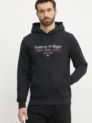 Tommy Hilfiger bluza bawełniana męska kolor czarny z kapturem z nadrukiem MW0MW38672
