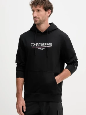 Tommy Hilfiger bluza bawełniana męska kolor czarny z kapturem z nadrukiem MW0MW40534