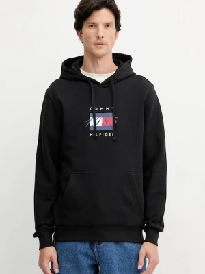 Tommy Hilfiger bluza bawełniana męska kolor czarny z kapturem z nadrukiem MW0MW41332
