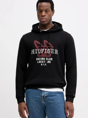 Tommy Hilfiger bluza bawełniana męska kolor czarny z kapturem z nadrukiem MW0MW41431