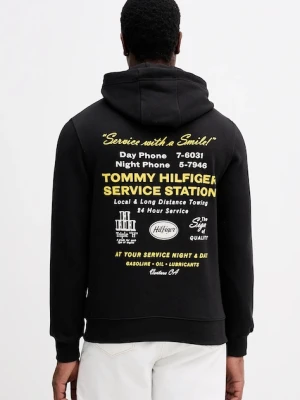 Tommy Hilfiger bluza bawełniana męska kolor czarny z kapturem z nadrukiem MW0MW41434