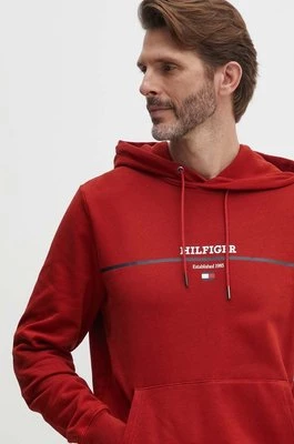 Tommy Hilfiger bluza bawełniana męska kolor czerwony z kapturem z nadrukiem MW0MW35556