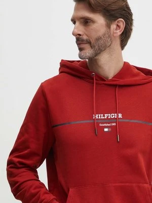 Tommy Hilfiger bluza bawełniana męska kolor czerwony z kapturem z nadrukiem MW0MW35556