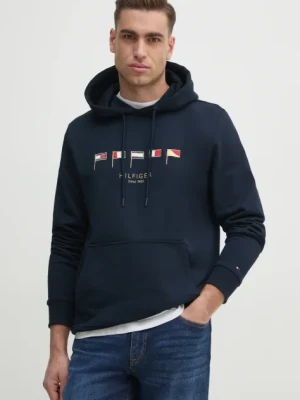 Tommy Hilfiger bluza bawełniana męska kolor granatowy z kapturem z aplikacją MW0MW38666