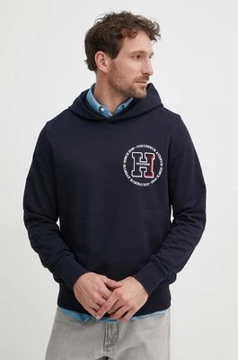 Tommy Hilfiger bluza bawełniana męska kolor granatowy z kapturem z nadrukiem MW0MW34383