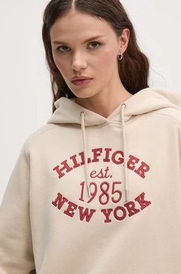 Tommy Hilfiger bluza damska kolor beżowy z kapturem z aplikacją WW0WW42098