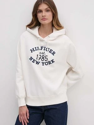 Tommy Hilfiger bluza damska kolor beżowy z kapturem z aplikacją WW0WW42098