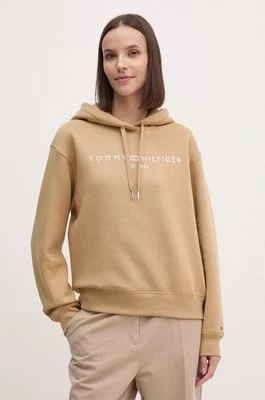 Tommy Hilfiger bluza damska kolor beżowy z kapturem z aplikacją WW0WW43598