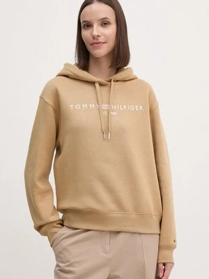 Tommy Hilfiger bluza damska kolor beżowy z kapturem z aplikacją WW0WW43598