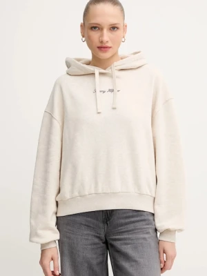 Tommy Hilfiger bluza damska kolor beżowy z kapturem z nadrukiem WW0WW47459