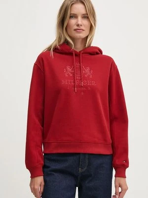 Tommy Hilfiger bluza damska kolor bordowy z kapturem z aplikacją WW0WW42888