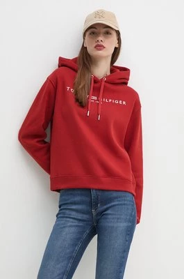 Tommy Hilfiger bluza damska kolor bordowy z kapturem z aplikacją WW0WW43598