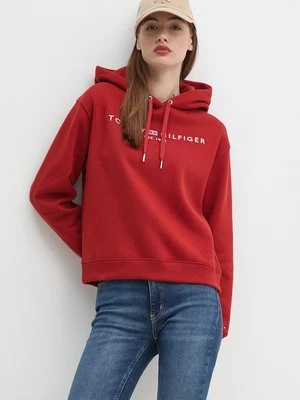 Tommy Hilfiger bluza damska kolor bordowy z kapturem z aplikacją WW0WW43598