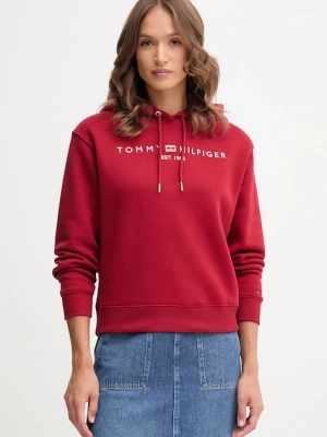Tommy Hilfiger bluza damska kolor bordowy z kapturem z aplikacją WW0WW43598