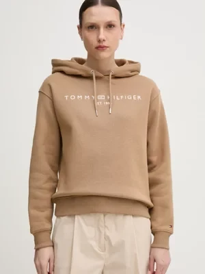 Tommy Hilfiger bluza damska kolor brązowy z kapturem z aplikacją WW0WW43598