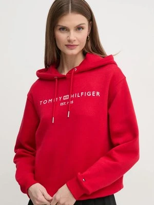 Tommy Hilfiger bluza damska kolor czerwony z kapturem z aplikacją WW0WW43598