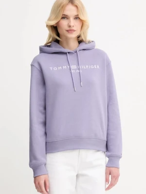 Tommy Hilfiger bluza damska kolor fioletowy z kapturem z aplikacją WW0WW43598