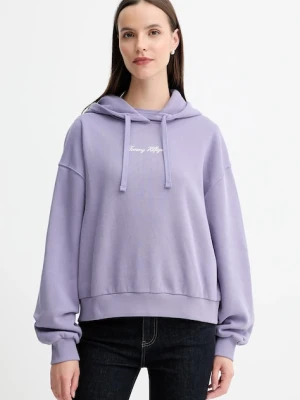 Tommy Hilfiger bluza damska kolor fioletowy z kapturem z nadrukiem WW0WW47459