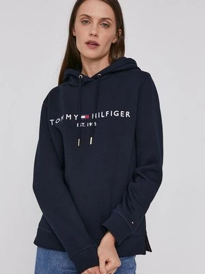 Tommy Hilfiger Bluza damska kolor granatowy z kapturem z aplikacją WW0WW31998