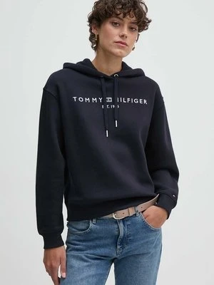 Tommy Hilfiger bluza damska kolor granatowy z kapturem z aplikacją WW0WW43598