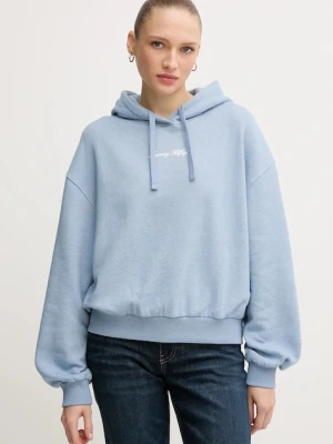 Tommy Hilfiger bluza damska kolor niebieski z kapturem z nadrukiem WW0WW47459