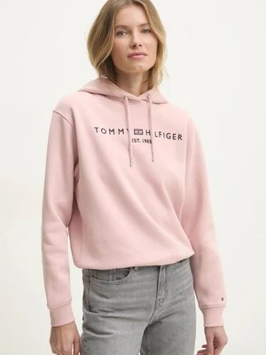 Tommy Hilfiger bluza damska kolor różowy z kapturem z aplikacją WW0WW43598