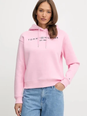 Tommy Hilfiger bluza damska kolor różowy z kapturem z aplikacją WW0WW43598