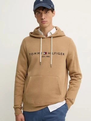 Tommy Hilfiger bluza męska kolor beżowy z kapturem z aplikacją