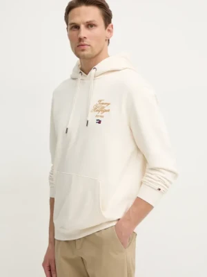 Tommy Hilfiger bluza męska kolor beżowy z kapturem z aplikacją MW0MW37475