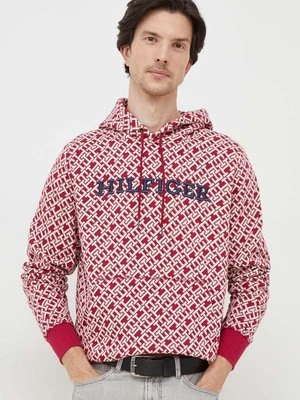 Tommy Hilfiger bluza męska kolor bordowy z kapturem wzorzysta MW0MW34186