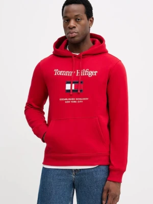 Tommy Hilfiger bluza męska kolor czerwony z kapturem z aplikacją MW0MW42735