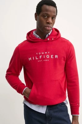 Tommy Hilfiger bluza męska kolor czerwony z kapturem z nadrukiem MW0MW37455