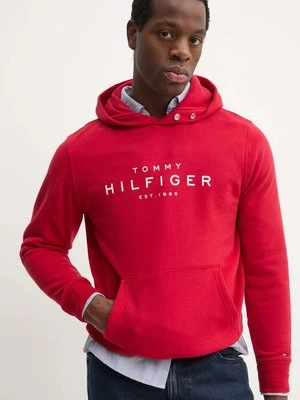 Tommy Hilfiger bluza męska kolor czerwony z kapturem z nadrukiem MW0MW37455