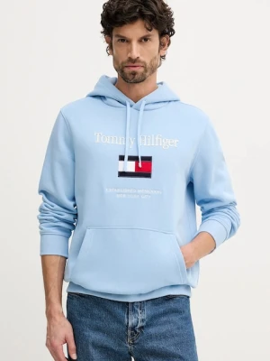 Tommy Hilfiger bluza męska kolor niebieski z kapturem z aplikacją MW0MW42735
