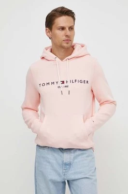 Tommy Hilfiger bluza męska kolor różowy z kapturem z aplikacją MW0MW11599
