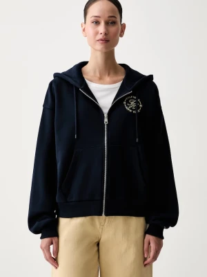 Tommy Hilfiger bluza rozpinana z kapturem damska bawełniana granatowy